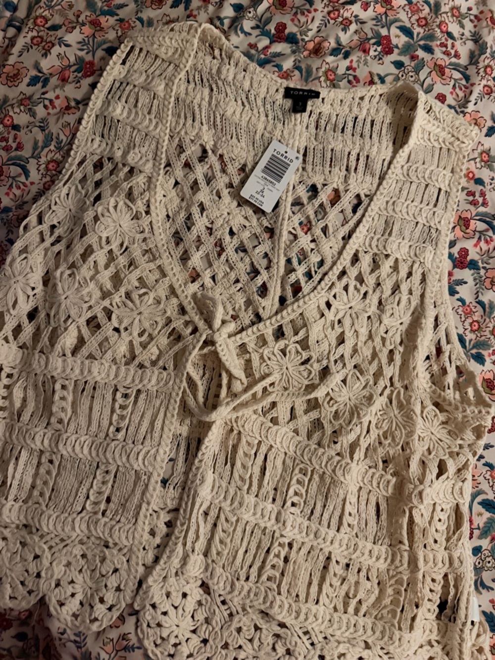 torrid Cream Crochet Tie-Front Vest